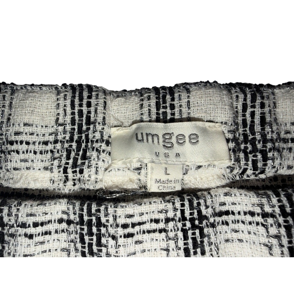 Umgee Women‎ Black White Plaid Tweed Metallic Pleated Frayed Hem Skort L A0291 - Picture 4 of 7